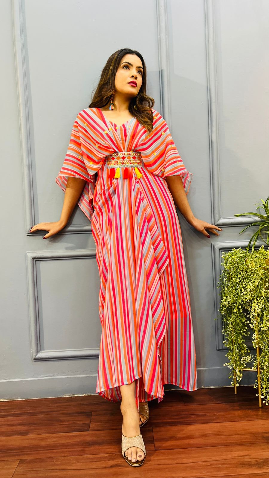 Multicolor Stripe Kaftan Dress