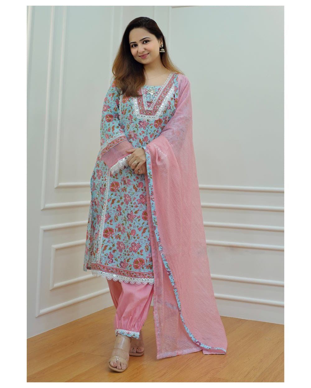 Sky Blue Straight Kurta Afgani Pant Set